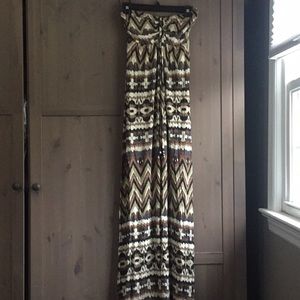 Veronica M Strapless Maxi Dress in Brown, Cream & Black Aztec Print